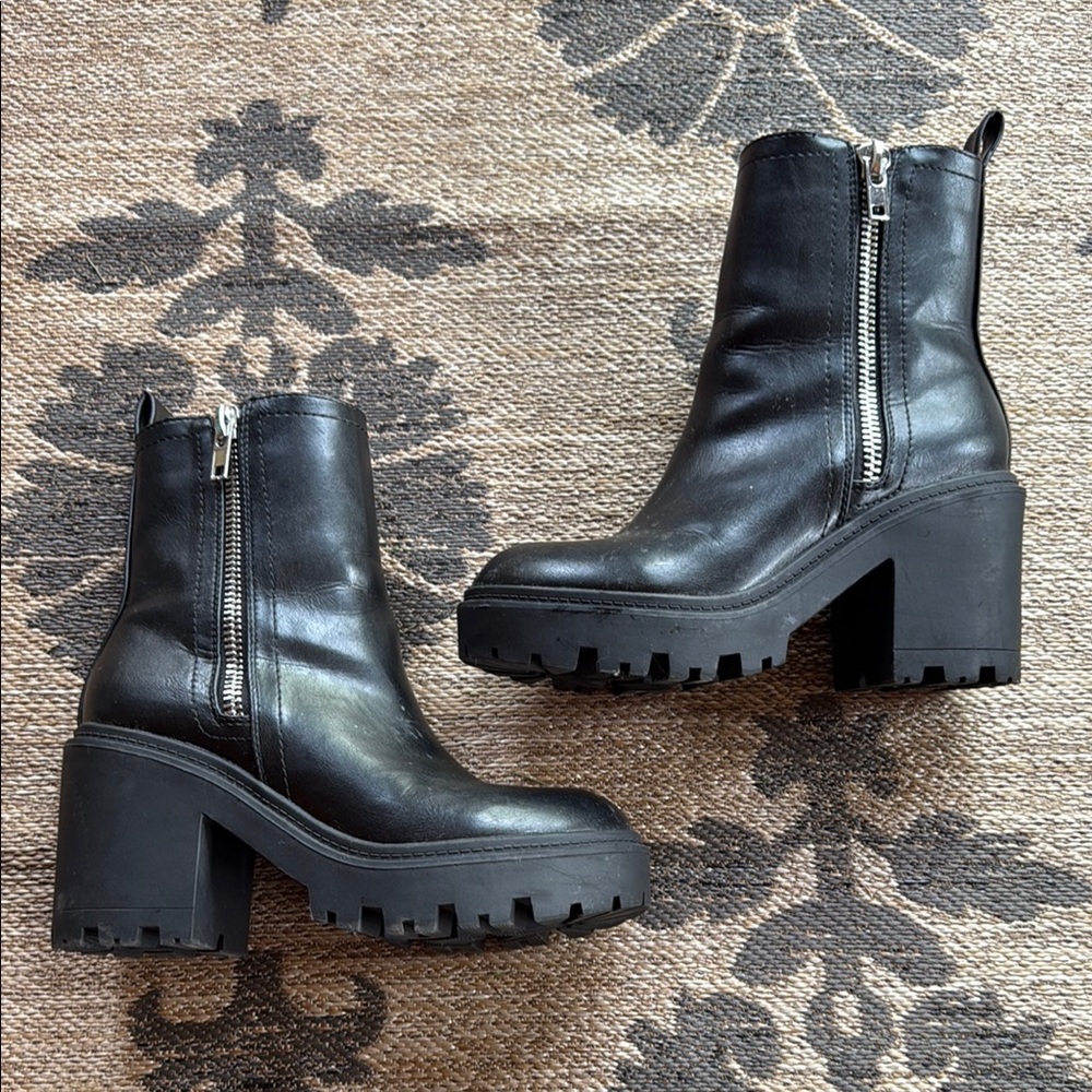 Urban Outfitters Black Heeled Boots with Chunky Sole